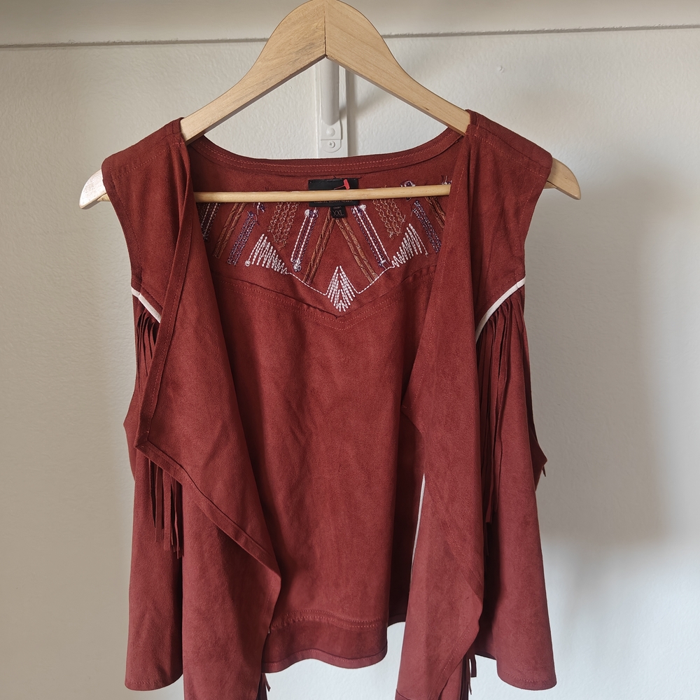 Rust Sleeveless Fringe Top
